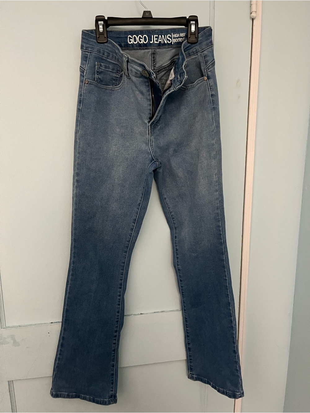 GOGO Women's High rise Bootcut Jeans in Light Blue Denim